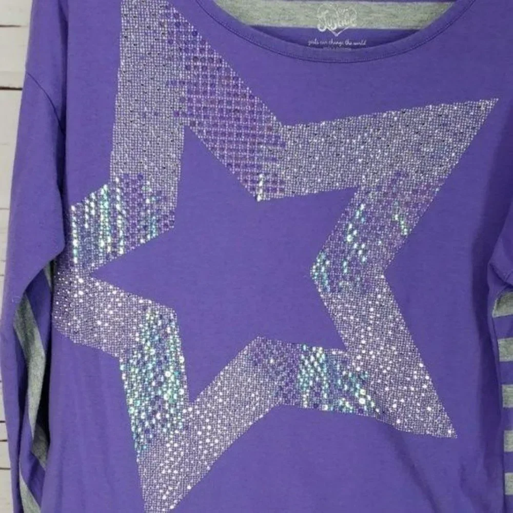 Justice Purple & Grey Stripe Star size‎ 16 Shirt
